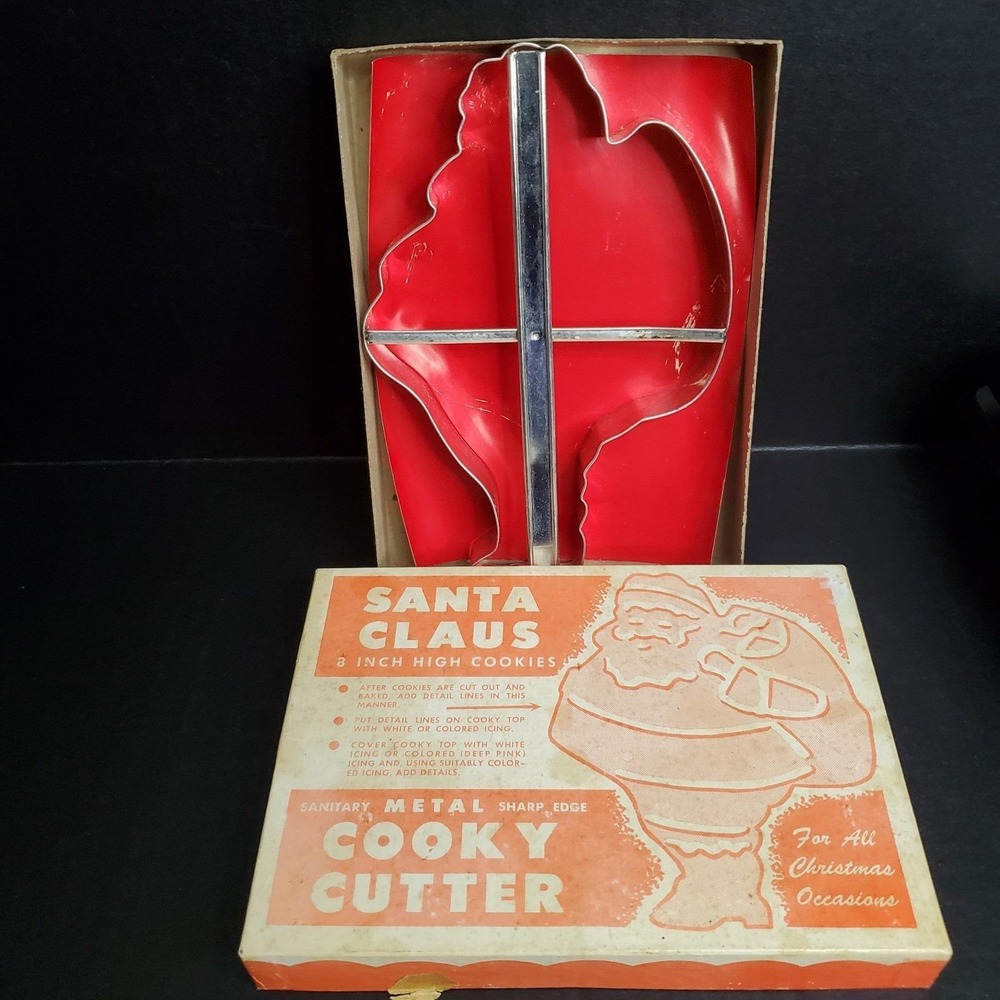 Vintage Santa Claus 8" Cooky Cutter W/Original Box Metal Large Cookie